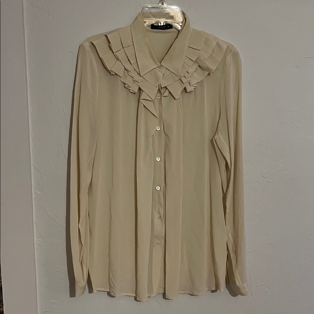 Etro Cream Silk Layered Ruffle Collar Button-Down Blouse